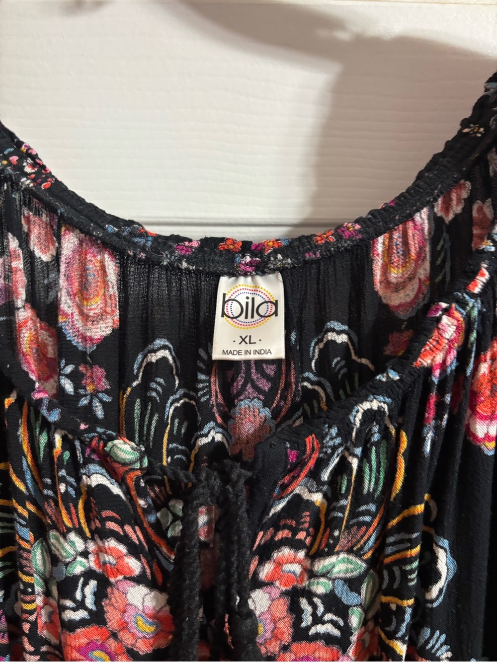 Bila Black Floral Boho Tunic with Tassel Tie - Picture 2 of 2